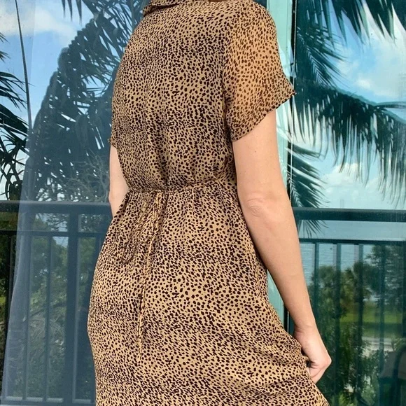 Robbie Bee Vintage Silk Cheetah Leopard Midi Dress 12P - Picture 2 of 9